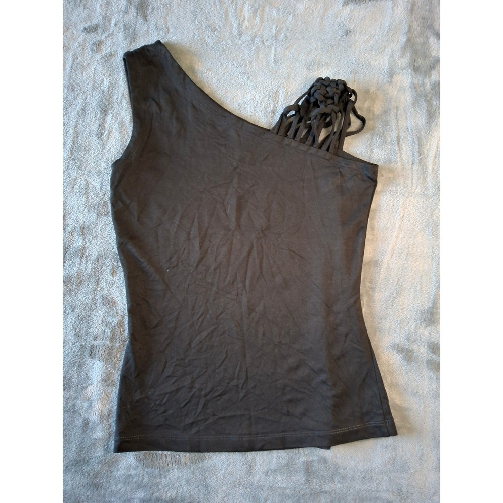 White House Black Market One Shoulder Braided Tank‎ Top Black XS RN111459